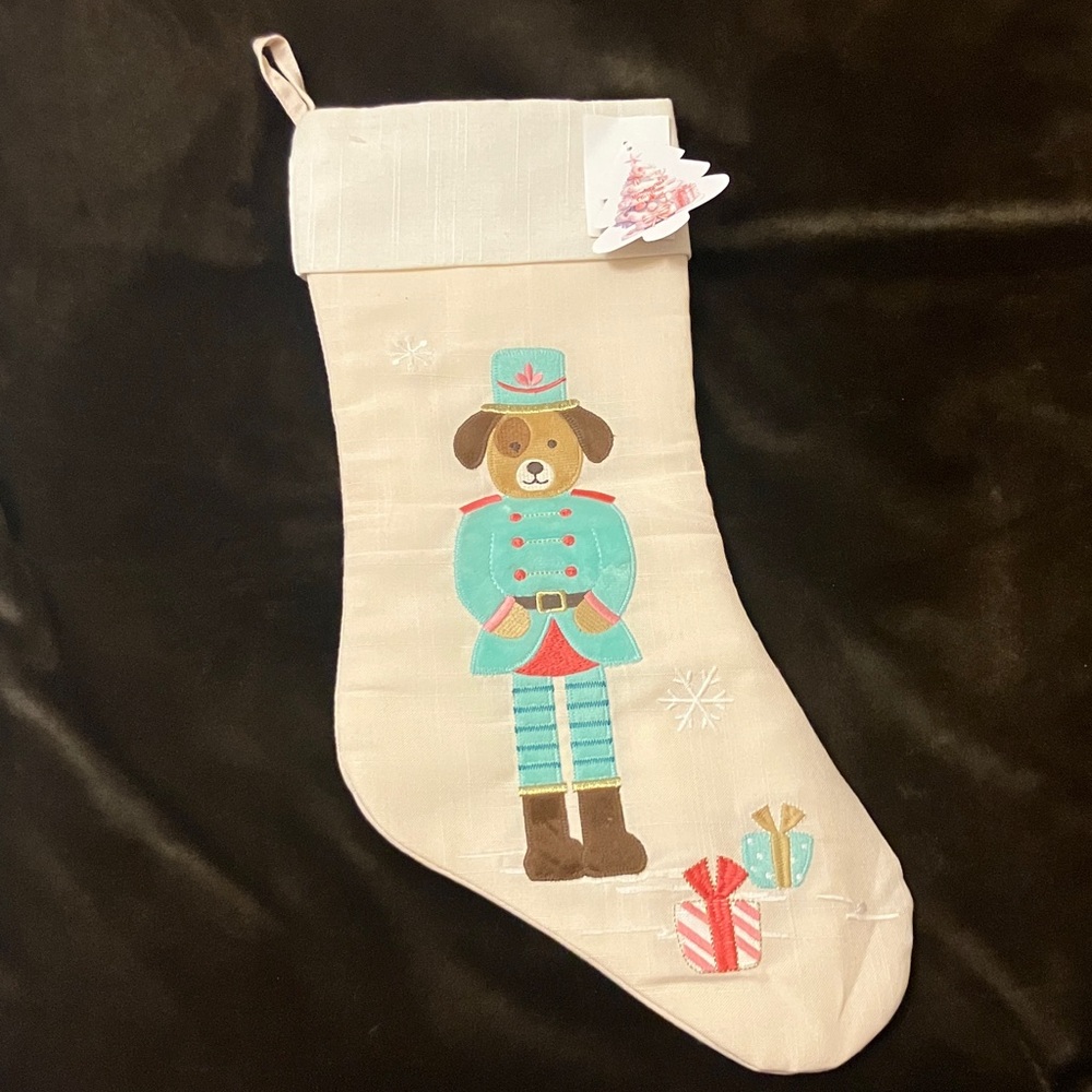 NWT Loving Kindness Festive Dog Soldier Light Pink Christmas Stocking 💯polyester